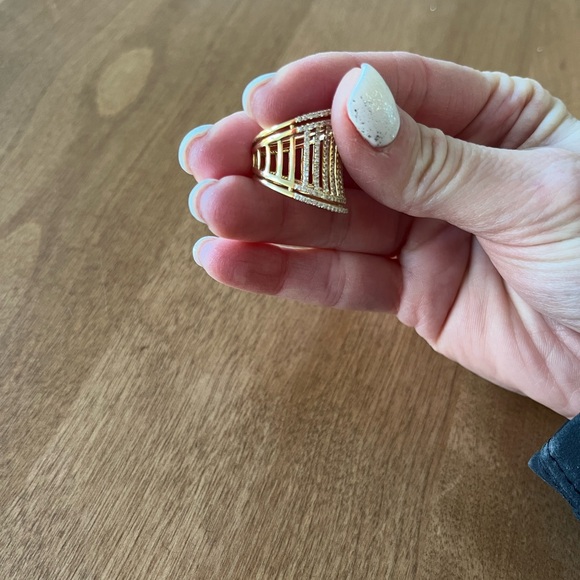 Lux Bond 18k Yellow Gold Fashion Ring With Diamond Pave, Holiday Gift For Her - Picture 8 of 15